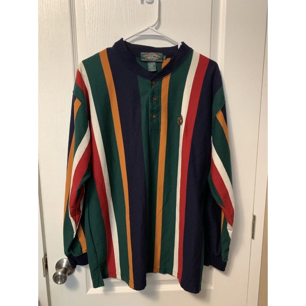Vintage GFC Trading Co. Men's Large Shirt Striped Red Green Blue White Gold K199